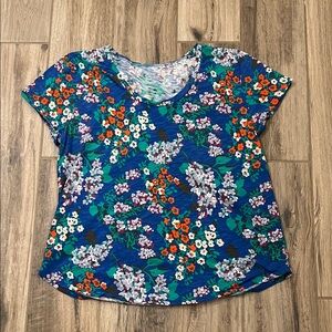 LOFT Blue Floral Short Sleeve Top